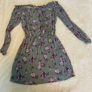 Long Sleeve, Off the Shoulder Tie Waist Dress